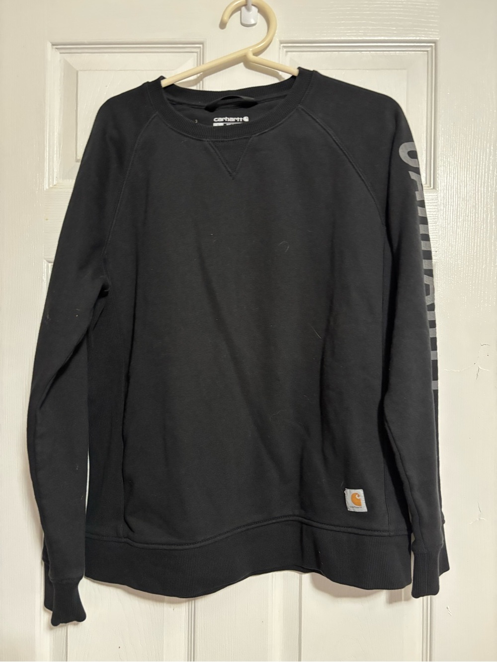 Carhartt Black Crewneck Sweatshirt with Sleeve Logo Sz L GUC